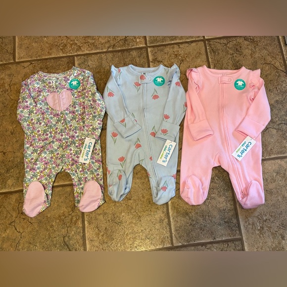 NWT Carters *Bundle of 3* infant girls sleep n play sz 0-3m - Picture 1 of 9